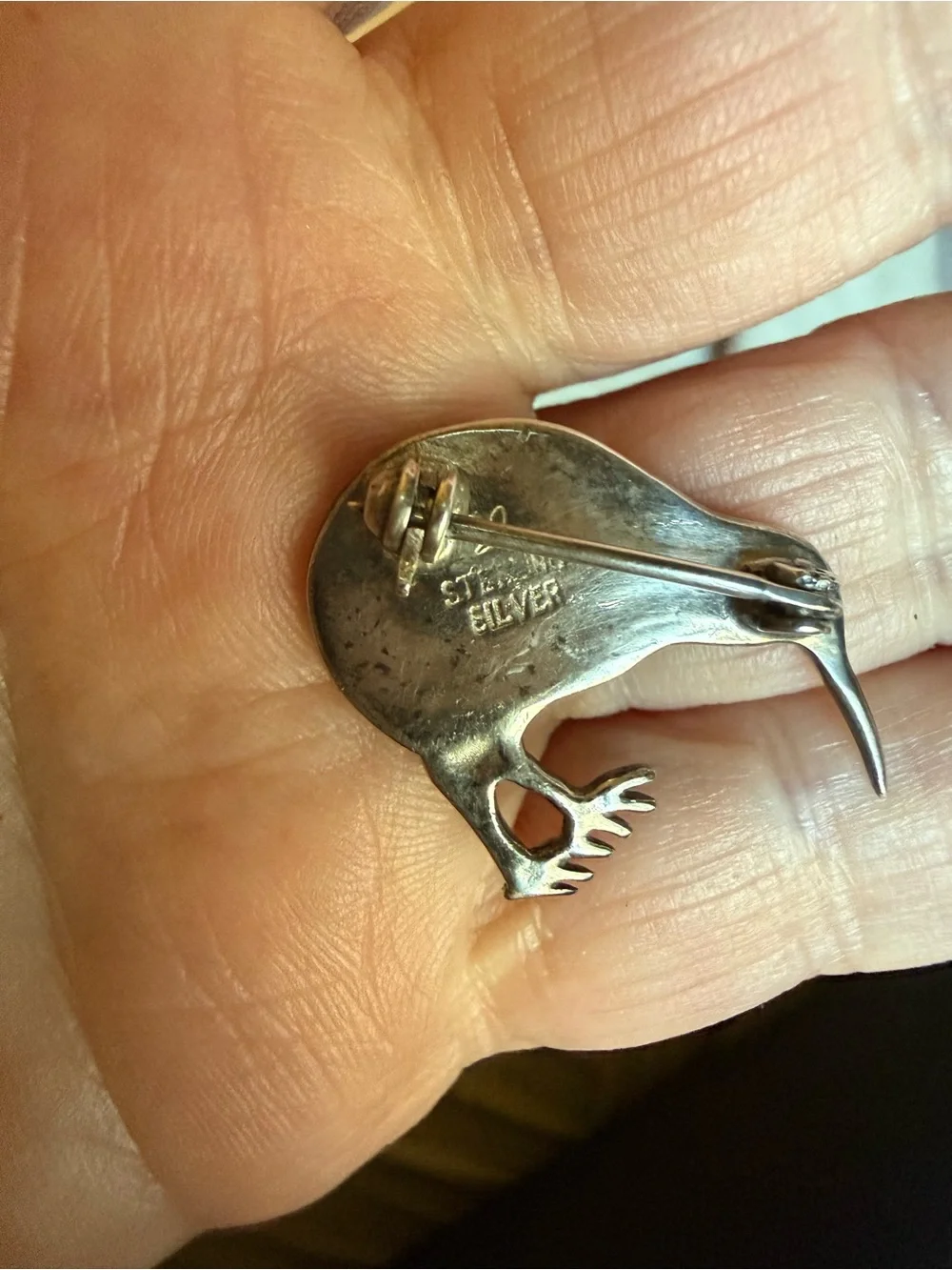 Kiwi Bird Abalone Shell Sterling Silver 925 Brooch Pin